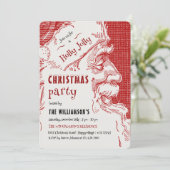Vintage Santa Christmas Party Invitation Kaart (Staand voorkant)
