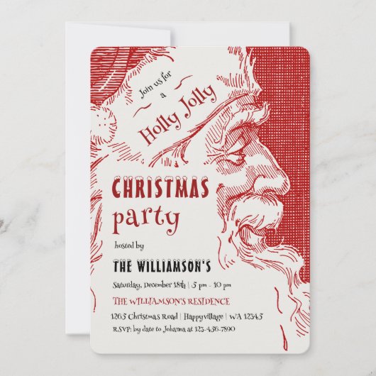 Vintage Santa Christmas Party Invitation Kaart (Voorkant)