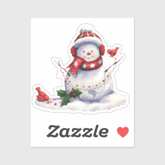 Vintage Santa Claus & bird Christmas Art Sticker (Vel)