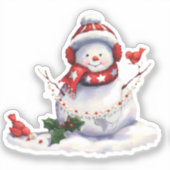 Vintage Santa Claus & bird Christmas Art Sticker (Voorkant)