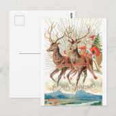 Vintage Santa Claus Christmas Sleigh Reindeer  Briefkaart (Voorkant / Achterkant)