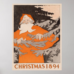 Vintage Santa Claus in a Forest Illustration Poster
