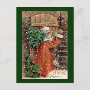 Vintage Santa Claus in Orange Robe - Christmas Feestdagenkaart