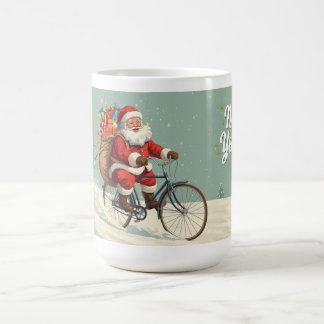 Vintage Santa Claus on Bicycle Christmas Mug Koffiemok