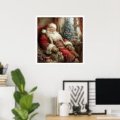 Vintage Santa Claus Sleeping Illustration Style Poster (Thuiskantoor)