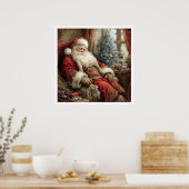 Vintage Santa Claus Sleeping Illustration Style Poster (Keuken)