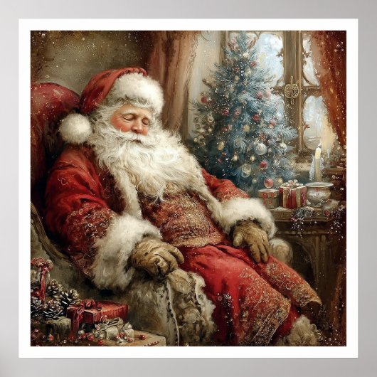 Vintage Santa Claus Sleeping Illustration Style Poster (Voorkant)