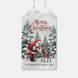 Vintage Santa & Deer Christmas Gift Tags Cadeaulabel