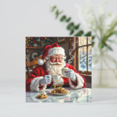 Vintage Santa eating Cookies | Sweet Personalized Feestdagenkaart (Staand voorkant)