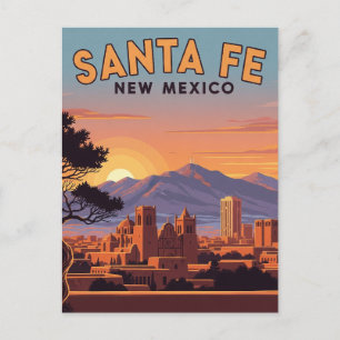 Vintage Santa Fe Silhouette New Mexico Reizen Briefkaart