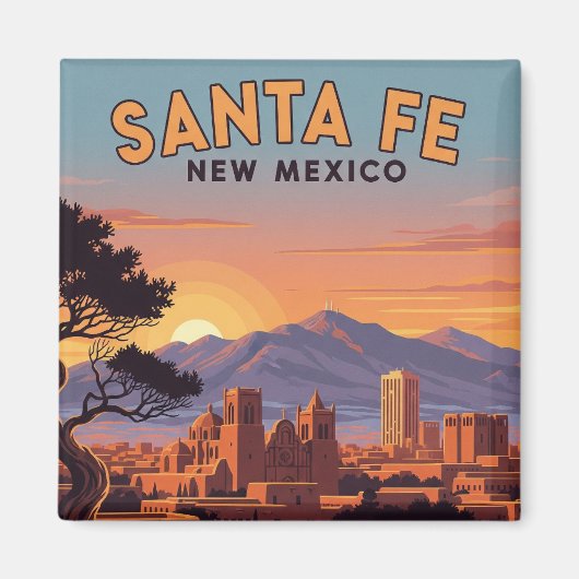 Vintage Santa Fe Skyline New Mexico Travel Magneet (Voorkant)