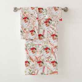 Vintage Santa Fleece Deken Bad Handdoek Set