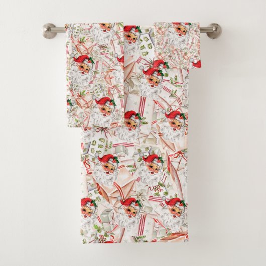 Vintage Santa Fleece Deken Bad Handdoek Set (Insitu)