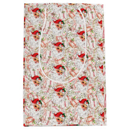 Vintage Santa Gift Bag, Classic Christmas Holiday Medium Cadeauzakje