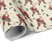 Vintage Santa Hockey Wrapping Paper Cadeaupapier (Rol Hoek)