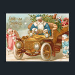 Vintage Santa in Gold Car and Christmas Angels  Feestdagenkaart<br><div class="desc">Vintage Santa</div>