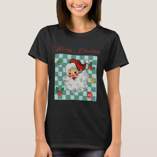 Vintage Santa Merry Christmas Design T-shirt (Voorkant)