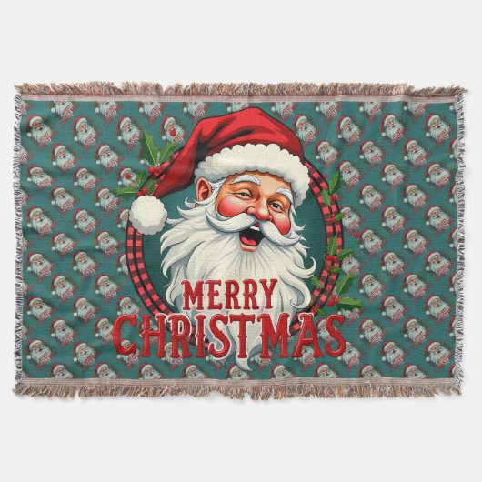 Vintage Santa Merry Christmas Illustration Patten Deken (Voorkant)