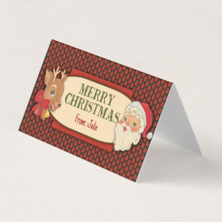 Vintage Santa Merry Christmas Treat Bag Topper Visitekaartje
