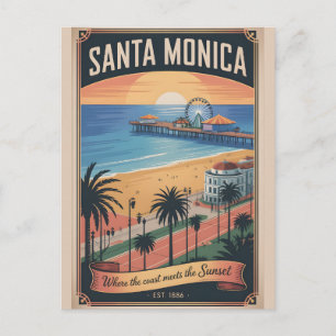 Vintage Santa Monica Californië Retro Reizen Briefkaart