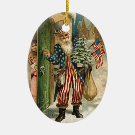 Vintage Santa oom Sam Keramisch Ornament (Voorkant)