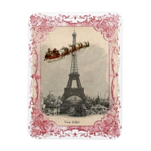 Vintage Santa over Paris Christmas Magnet Magneet