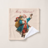 Vintage Santa Personalized Christmas Design Bad Handdoek (Wasdoekje)
