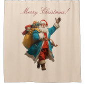 Vintage Santa Personalized Christmas Design Douchegordijn (Voorkant)