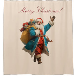 Vintage Santa Personalized Christmas Design Douchegordijn