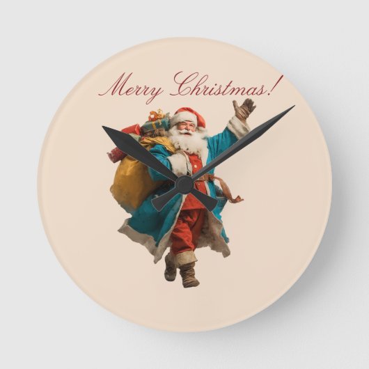 Vintage Santa Personalized Christmas Design Ronde Klok (Voorkant)