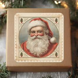Vintage Santa Portrait Classic Christmas Postage  Vierkante Sticker