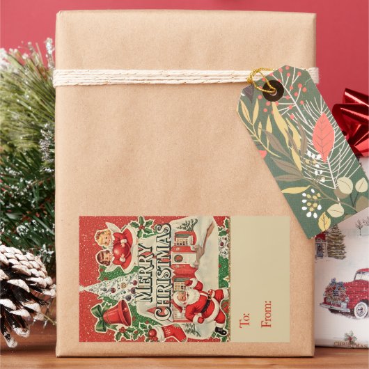 Vintage Santa Rechthoekige Sticker (Feestdagen)