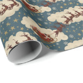 Vintage Santa & Reindeer Classic 1940s Cadeaupapier (Rol Hoek)