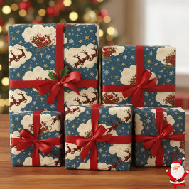 Vintage Santa & Reindeer Classic 1940s Cadeaupapier