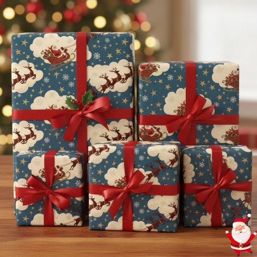 Vintage Santa & Reindeer Classic 1940s Cadeaupapier