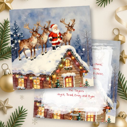 Vintage Santa & Reindeer Personalized Christmas Feestdagenkaart