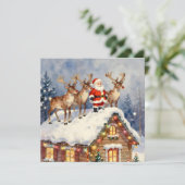 Vintage Santa & Reindeer Personalized Christmas Feestdagenkaart (Staand voorkant)