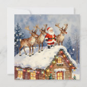 Vintage Santa & Reindeer Personalized Christmas Feestdagenkaart (Voorkant)