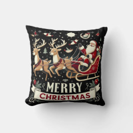 Vintage Santa & Reindeer Starry Night Christmas  Kussen