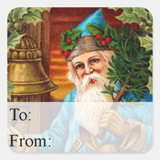 Vintage Santa Ringing Bell Gift Label (Voorkant)