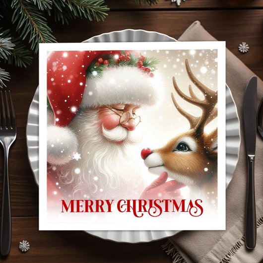 Vintage Santa Rudolph Classic Xmas Napkins Servet