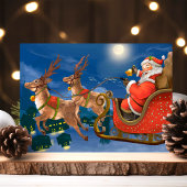 Vintage Santa Sleigh Reindeer Holiday Briefkaart