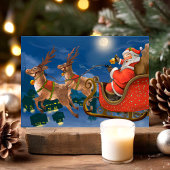Vintage Santa Sleigh Reindeer Holiday Briefkaart