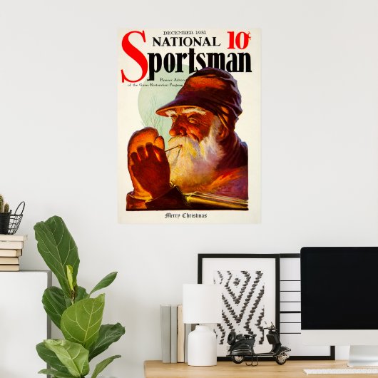 Vintage Santa Smoking Pipe Hunter Poster (Thuiskantoor)