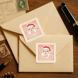 Vintage Santa Stamp Christmas  Vierkante Sticker