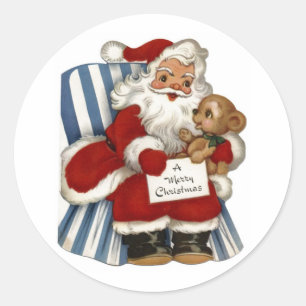 Vintage Santa, Teddy Bear Kerst sticker