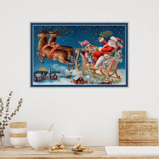 vintage santa vliegende slee poster (Keuken)