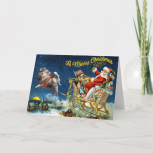 Vintage Santa with Keeshond Team Feestdagen Kaart