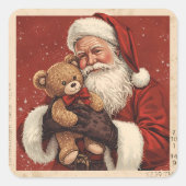 Vintage Santa With Teddy Bear Christmas  Vierkante Sticker (Voorkant)
