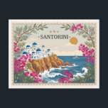 Vintage Santorini Greece Travel Postcard Briefkaart<br><div class="desc">Capturing the breathtaking vertical beauty of Santorini often results in standard, high-contrast photography that misses the soft, romantic allure of the Greek Isles. For many travelers, finding stationery that portrays the iconic blue-domed churches and sun-bleached cliffs of Oia with an artistic, nostalgic touch is a common challenge. This vintage-inspired postage...</div>
